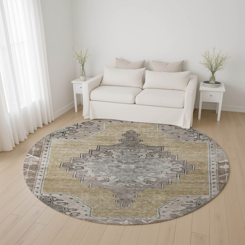 Premium Machine Washable Lubbers AMF1731 Global Rug, Round 8'