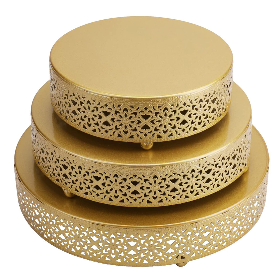 3-Piece Cake Stand Set, Round Metal Cake Stands, Dessert Cupcake Pastry Candy Display Plate,Gold Everly Quinn