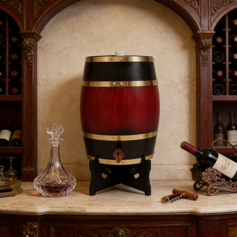 Baril de vin en bois de pin de 20 L / 5,28 gallons avec base et robinet, baril de vin de table rétro pour bar à domicile et réception