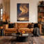 Toile murale d'Halloween représentant des nuages ​​dorés tourbillonnants au-dessus des pins-1742114844