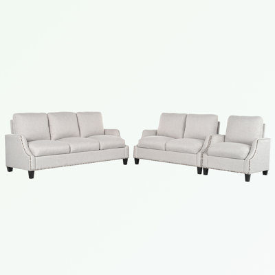 Canapé 3 pièces rembourré avec clous décoratifs et pieds robustes