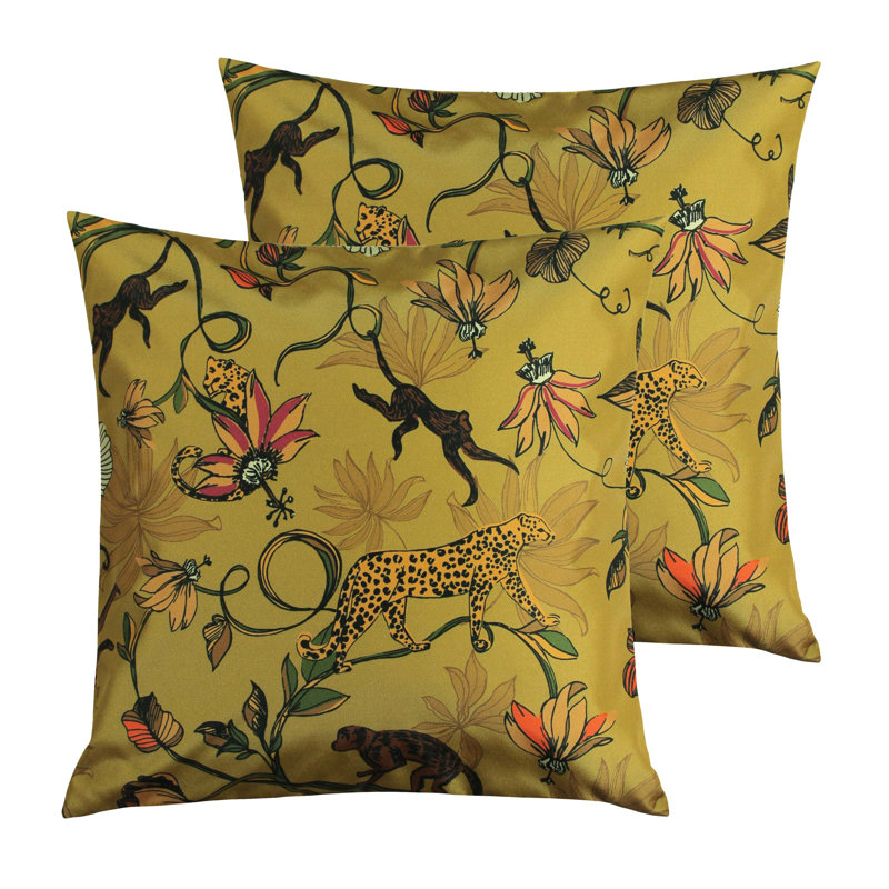 Indoor / Outdoor Floral Square Cushion, Gold