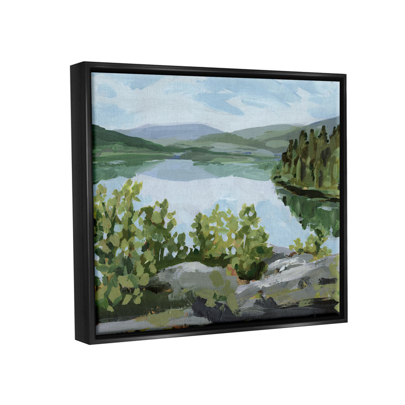«Forest Lake Clearing Scenery» par Victoria Barnes - Peinture, Cadre flottant noir de jais, H 17 po x l 21 po x P 1,7 po
