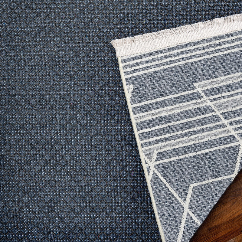 Tapis bleu antidérapant tissé à motif géométrique bleu