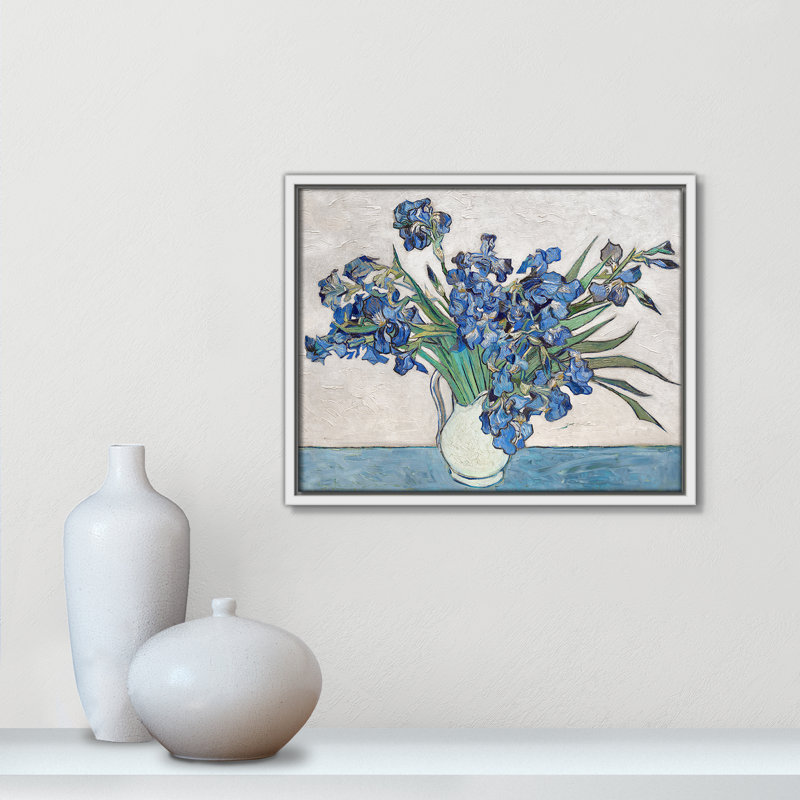 Imprimé iris bleu par Vincent Van Gogh, Pas de tapis, Cadre flottant blanc, H 15,5 po x l 12,5 po