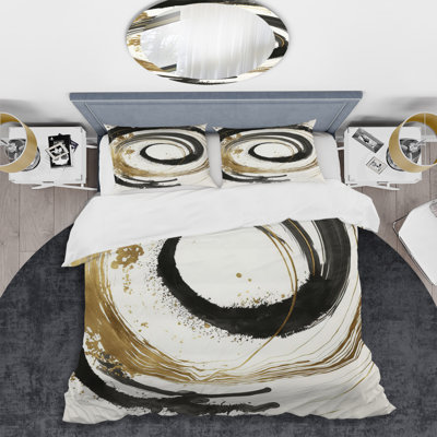 Black and Gold Curves IV - Ensemble de housse de couette en spirale moderne - Polyester en microfibre