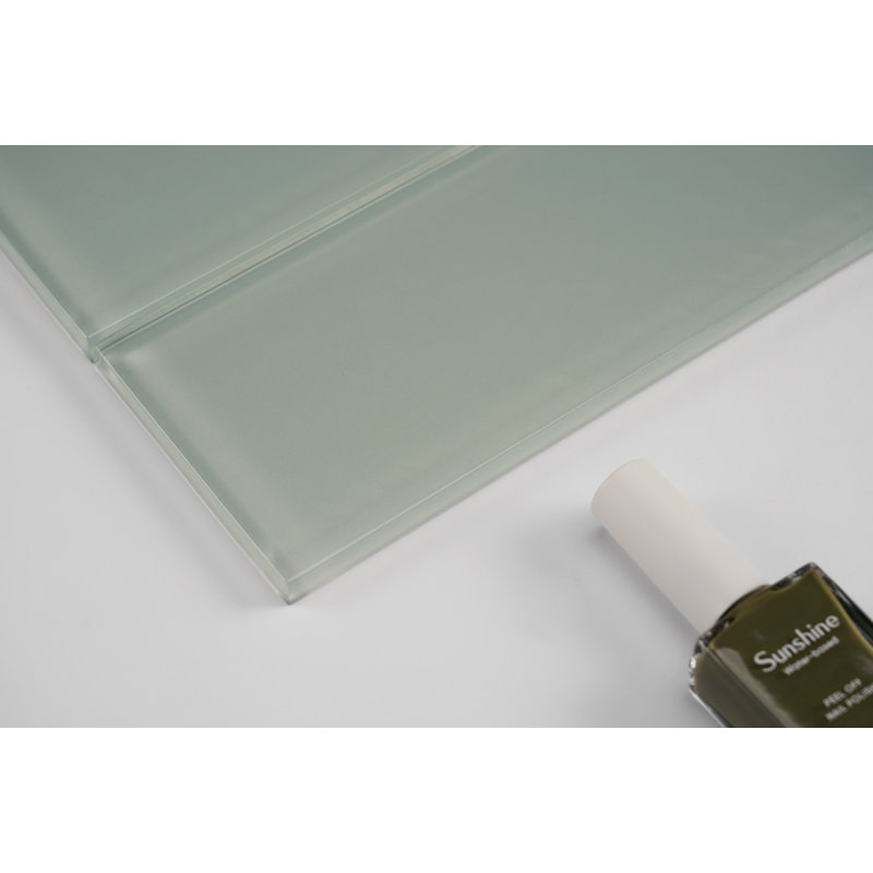 Winter 3" x 12" Glass Stone Look Subway Wall Tile, Spa Blue