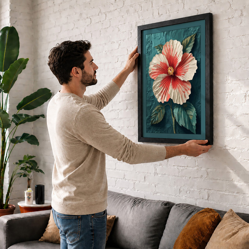 Hibiscus Study Botanical - Framed Print, A3 - 42.0 x 29.7 cm, Oak