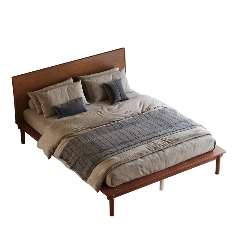 Cadre de lit plateforme Mid-Century, Grand lit, Noyer