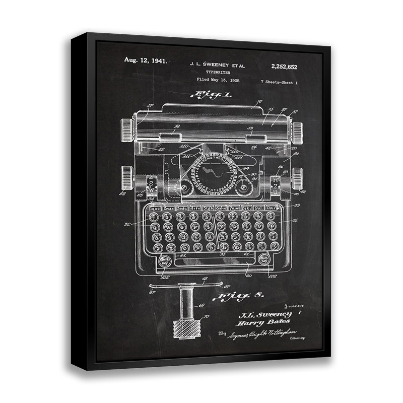 Type Type Writer - Impression sur toile avec cadre flottant, H 14 po x l 11 po x P 2 po