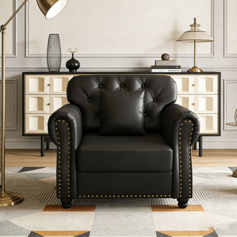 41.3"Upholstered Faux Leather Chair, No Included, Black