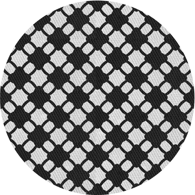 Tapis noir/blanc à motifs, Rond 4 pi