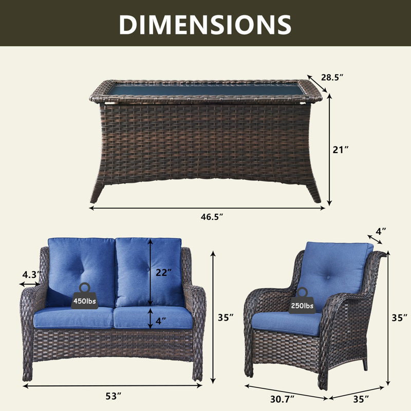 Ensemble de conversation avec coussins 4 pièces, Brun, Beige