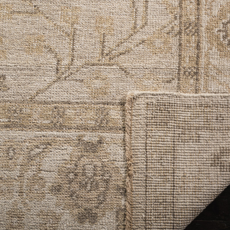 Tapis oriental ivoire en laine et viscose noué à la main Kline Kline, Rectangle 10 pi x 14 pi