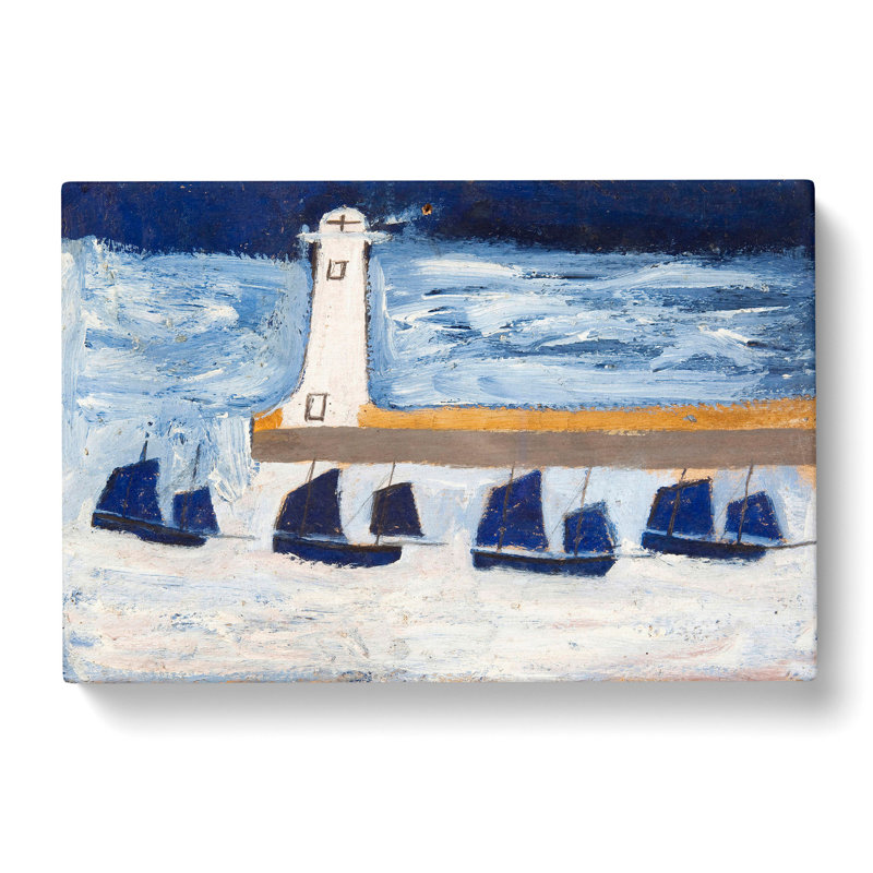 Four Luggars And A Lighthouse by Alfred Wallis - Wrapped Canvas Painting, 35cm H x 50cm W x 3cm D