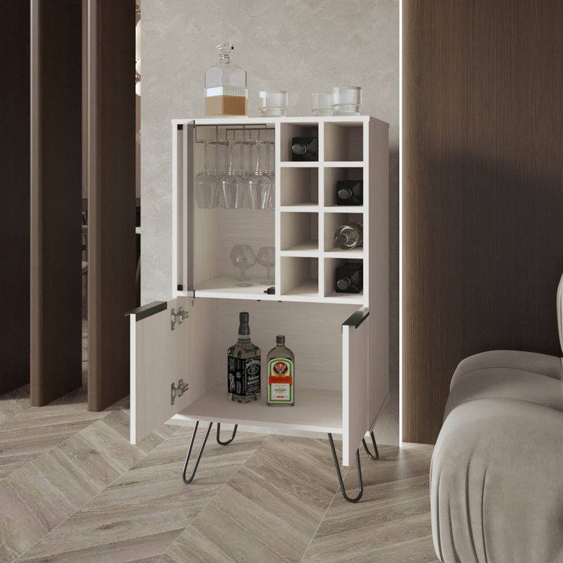 Bar avec support en verre et rangement pour bouteilles de vin