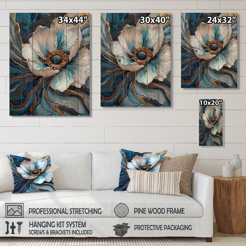 Serenade de fleurs d'anémone IV - coquelicots, art mural sur bois de pin naturel, H 44 po x l 34 po x P 0,78 po