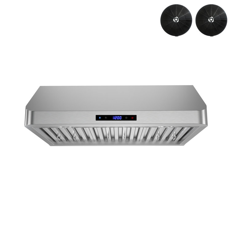Streamline 30 In. T-1909-1-DL Montecreto Ductless Undermount 406 CFM Range Hood In Brushed Stainless Steel With Baffle Filters, Touchpad Control, LED Lights