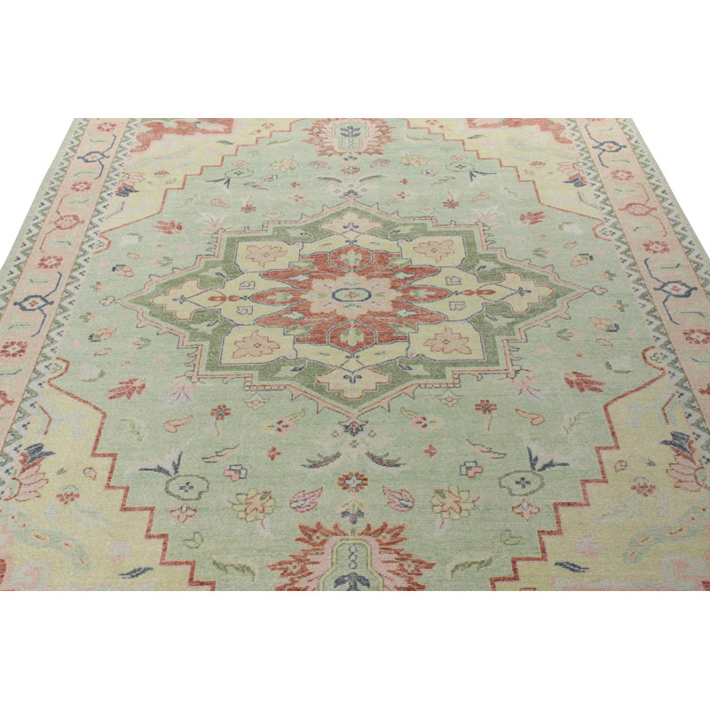 Distressed Homage Hand Knotted Wool Geometric Area Rug, Rectangle 9' x 12'