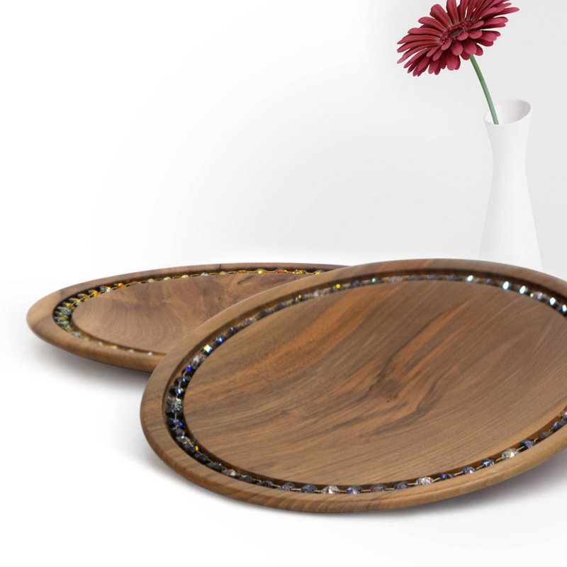 Johara Wood Platter, Brown/Labrador Grenade