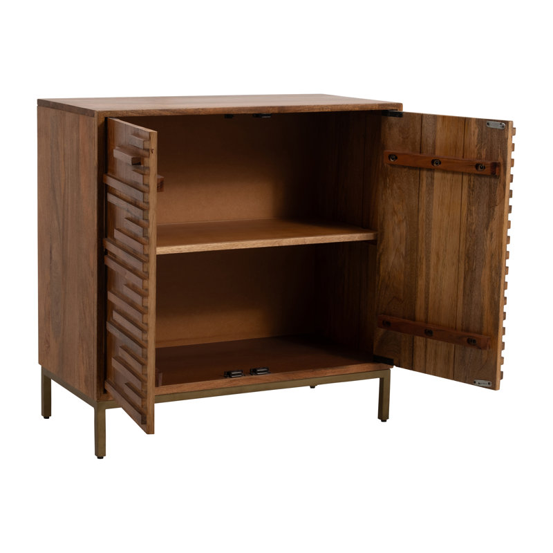 Mango Wood Cabinet Modern Design Carved Front Detailing Bold Contemporary Style, 30" H x 30" W x 15" D
