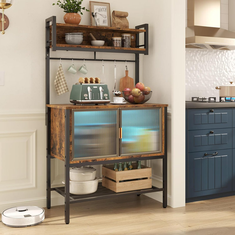 Alfard 86Cm Iron with Cabinet Baker's Rack with Microwave Compatibility, Rustic Brown