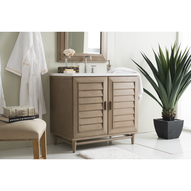 Portland 36'' W Single Vanity, Eternal Jasmine Pearl, 8" Widespread, Whitewashed Walnut