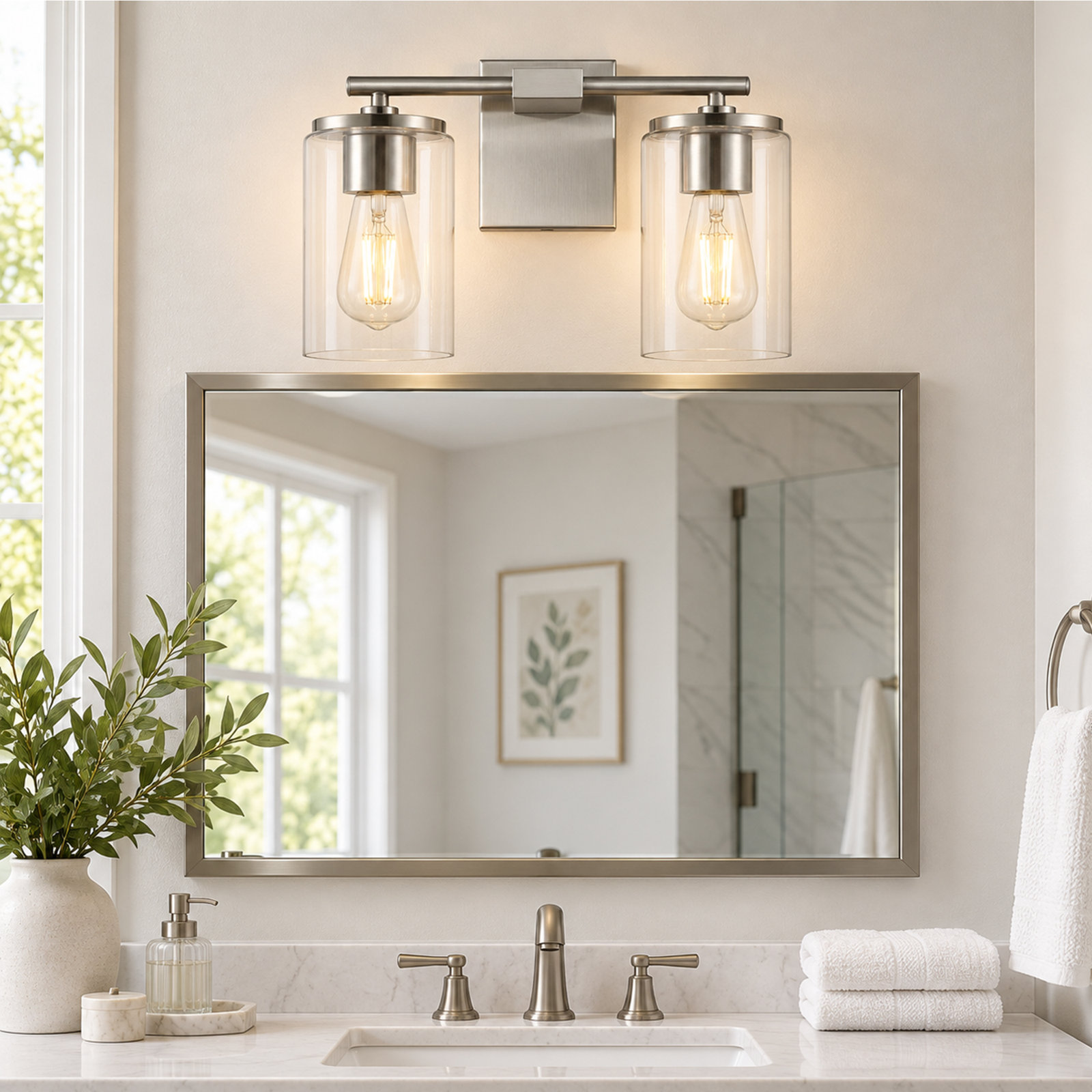 Gabi Linear Vanity Light, Nickel, 2 Lights