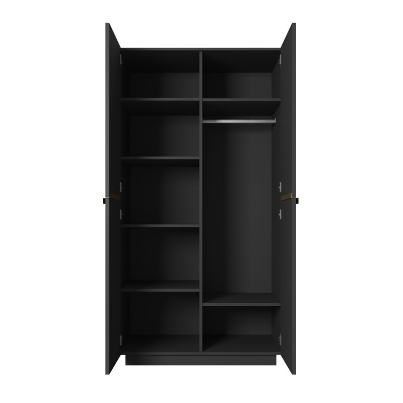 Alylah Manufactured Wood Wardrobe, Matte Black/Gold