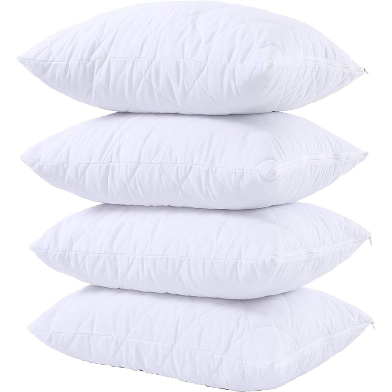 Premium Waterproof Quilted Pillow Protectors With Zipper, 4, Queen