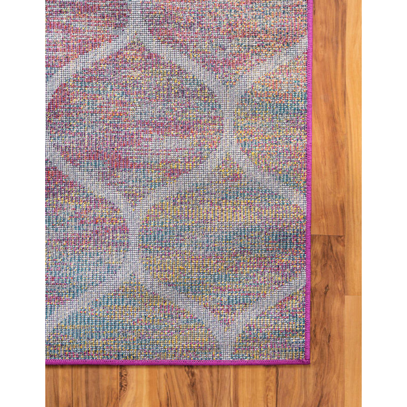 Tapis géométrique Llanet, Carré 7 pi 1 po, Rouge multicolore