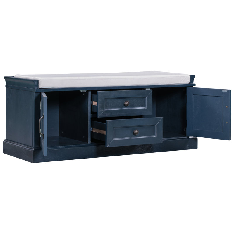 Banc de rangement avec 2 tiroirs et 2 armoires, Marine antique