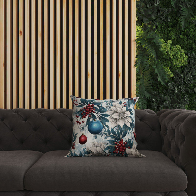 Coussin Festive Flurries, H 16 po x l 16 po, Floral rouge / bleu