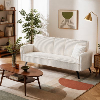 Canapé minimaliste en velours côtelé, 183 cm, blanc, pour salon et chambre