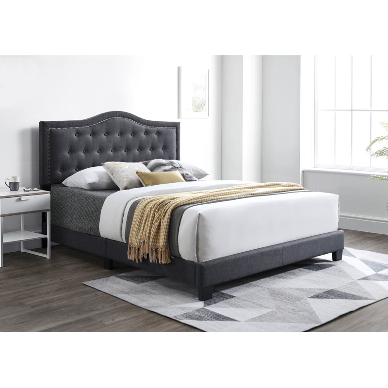 Jalyrica Upholstered Twill Panel Headboard Design Bed, King, Black
