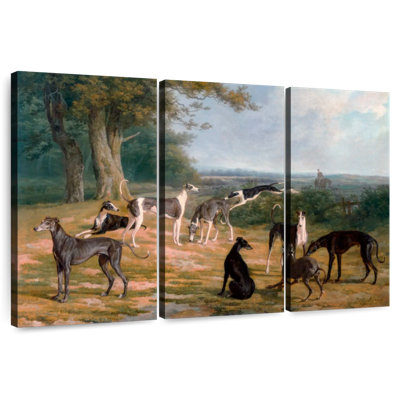 Brampt neuf lévriers dans un paysage