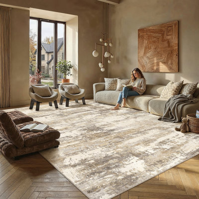 Sarah Modern Abstract Machine Washable Area Rug with Non-Slip Backing