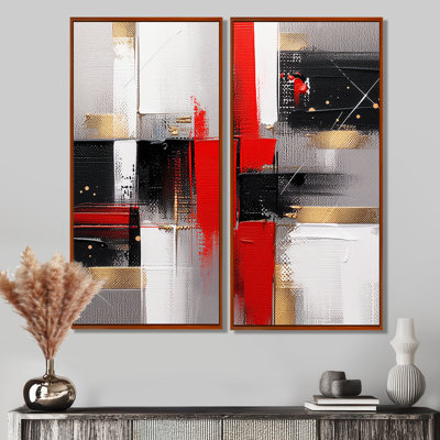 Red and Gold Cubic Abstract I - Cubism Framed Prints