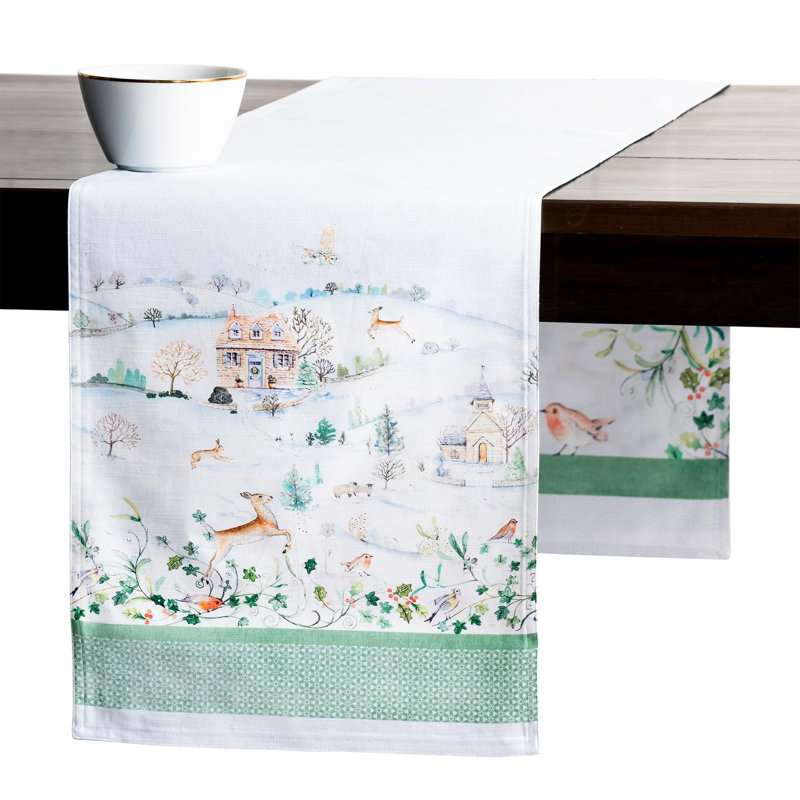 Maison d' Hermine Table runner 100% Cotton Double Layer Table Runners 72 inches long for Thanksgiving Christmas Decorations Home Kitchen Dining Party Wedding (Snowy World, 14.5" x 72")