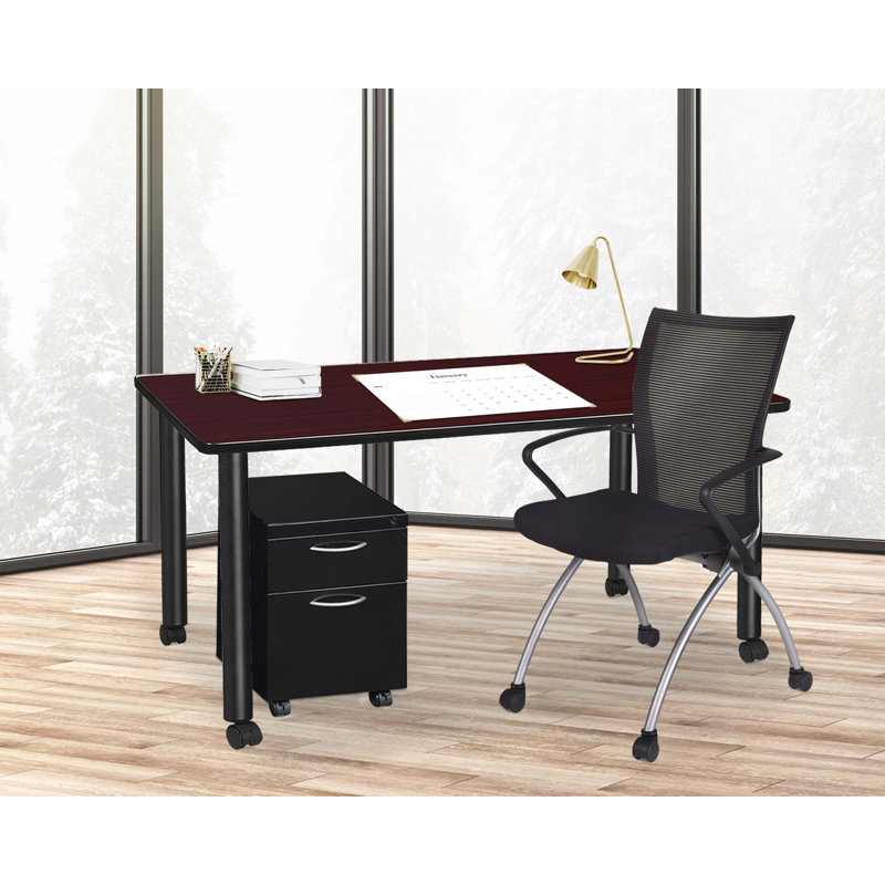 Regency Kee Mobile Desk with Storage, Mahogany/Black, 29" H x 66" W x 24" D