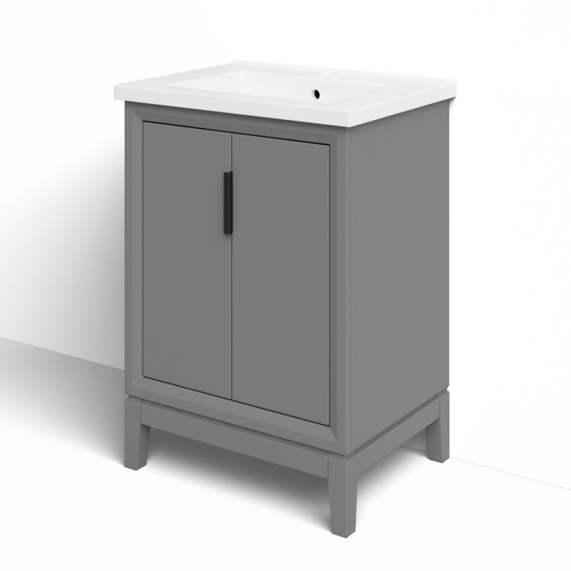 Finck 24.2'' Single Bathroom Vanity with Ceramic Top, Cashmere Gray, Matte Black