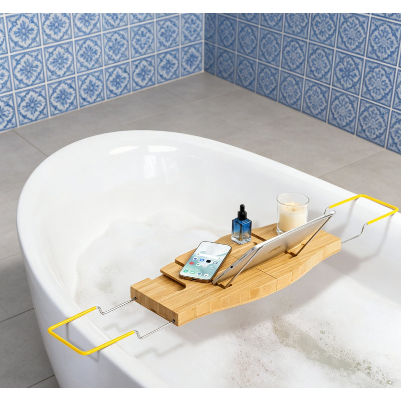 Plateau de baignoire en bambou extensible pour la détente au spa, panier en bois pour la pendaison de crémaillère