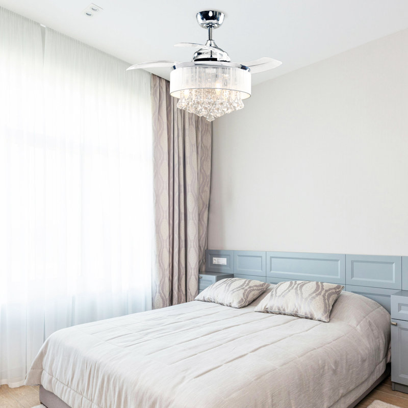 Heatherly 36'' Ceiling Fan with Light Kit, Polished Chrome