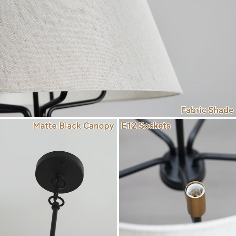 5-Light Dimmable Drum Chandelier Fabric Chandelier Kitchen Chandelier Drum Chandeliers for Dining Room