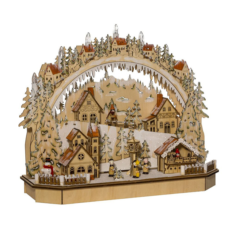 Ensemble de table de village en bois avec lumières à DEL Kurt Adler, 18 po