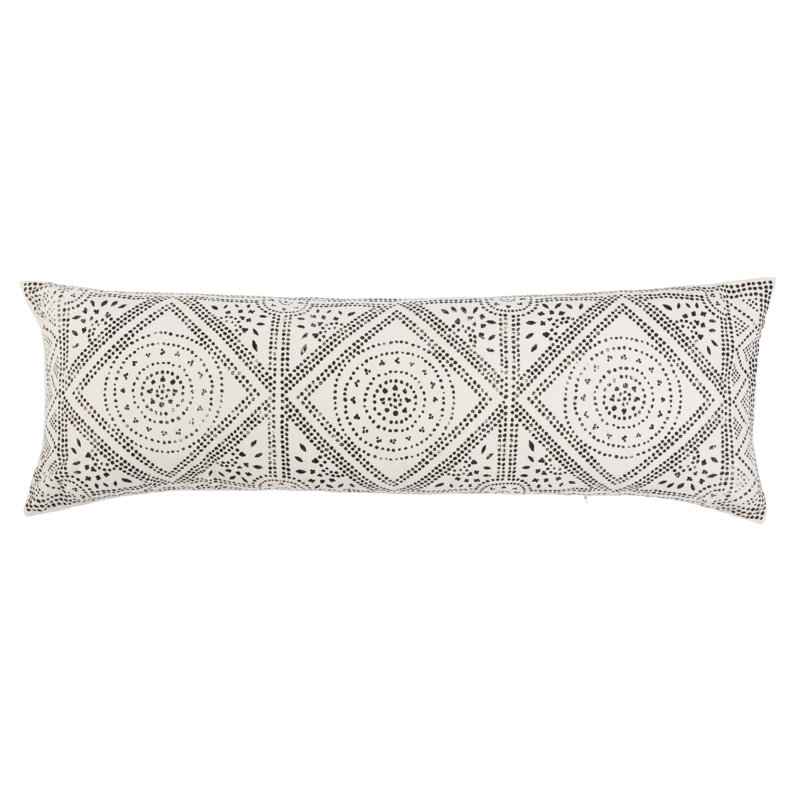 Geometric Cotton Throw Pillow, Beige/Black