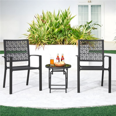 Set of 2 Outdoor Patio Dining Chairs Bistro Chairs with Slatted Seat