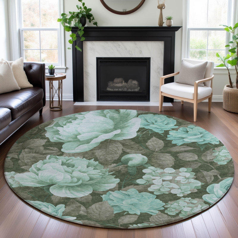 Tapis floral lavable à la machine Premium AMF1561, Rond 8 pi