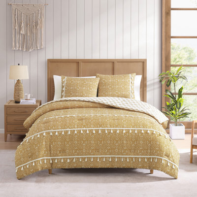 Édredon en microfibre jaune avec pompons DESIGN STU DVD Pasadena Medallion