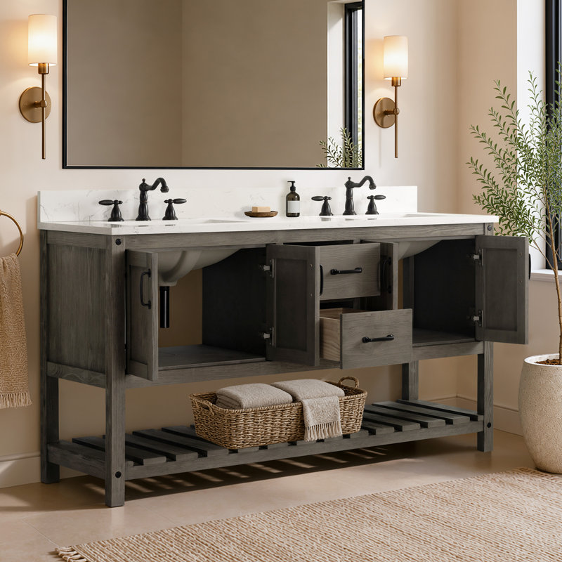 Ensemble de meuble-lavabo double 60 po Radstock, Gris antique